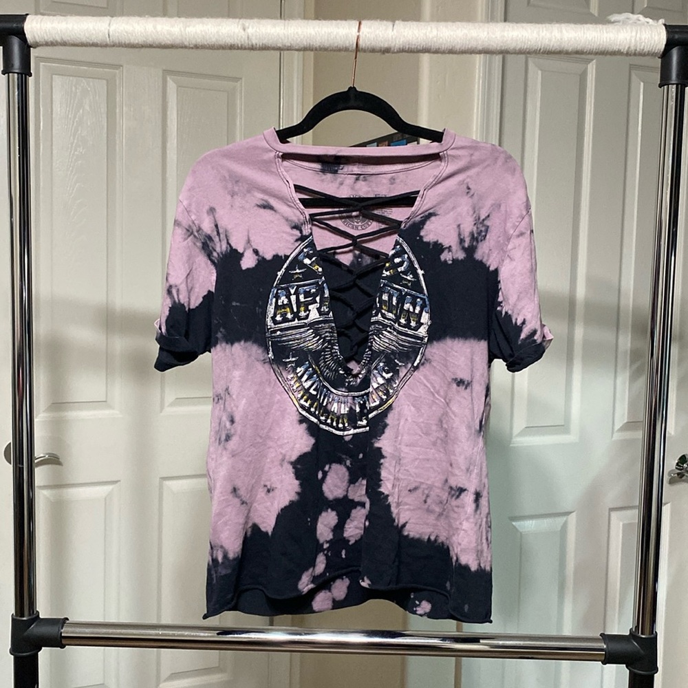 Distressed Criss Cross Tie Dye Tee